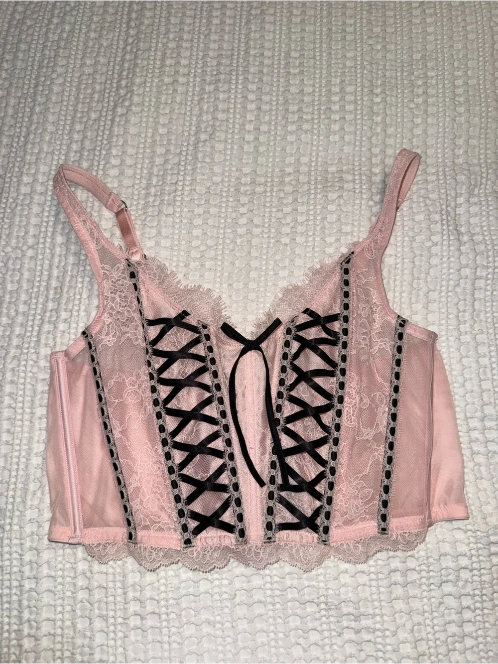 Victoria's Secret black and Pink Lace Corset Bustier size large cute sexy